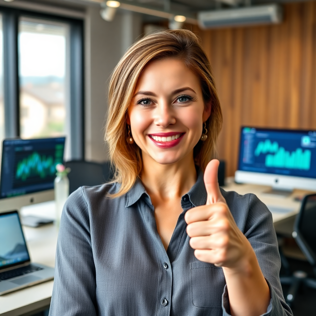 Liene Krauze showing a thumbs up