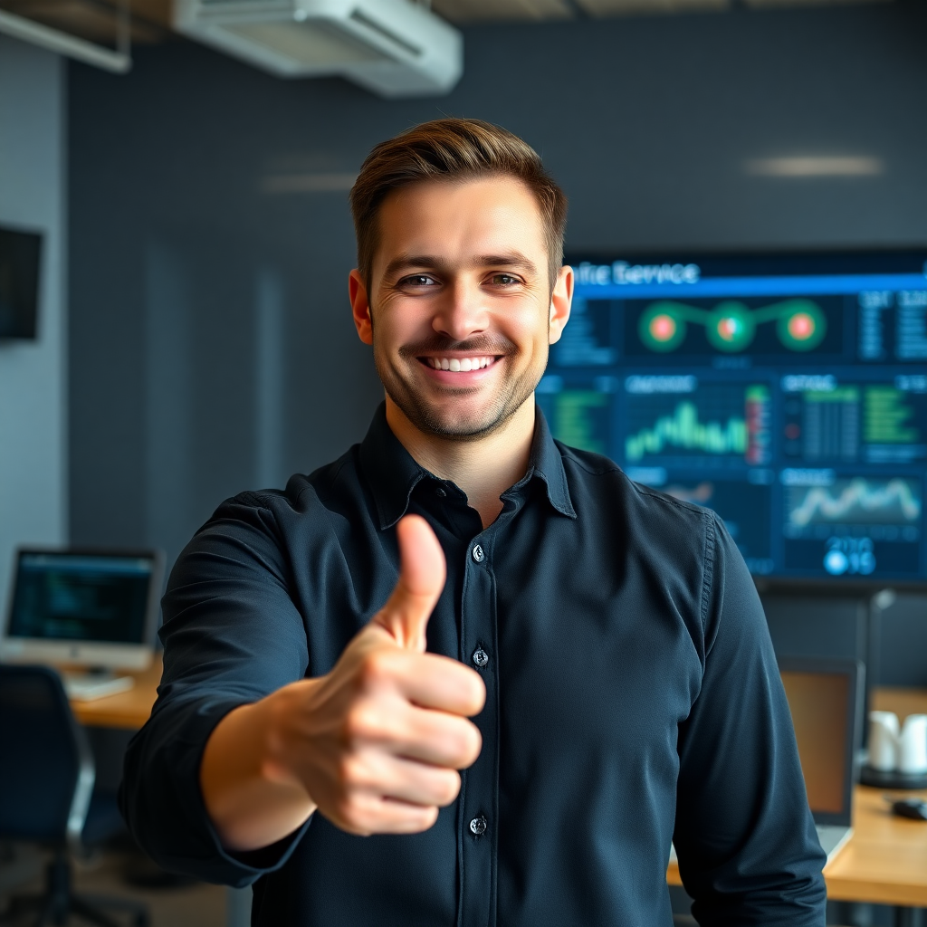 Toms Riekstiņš showing a thumbs up